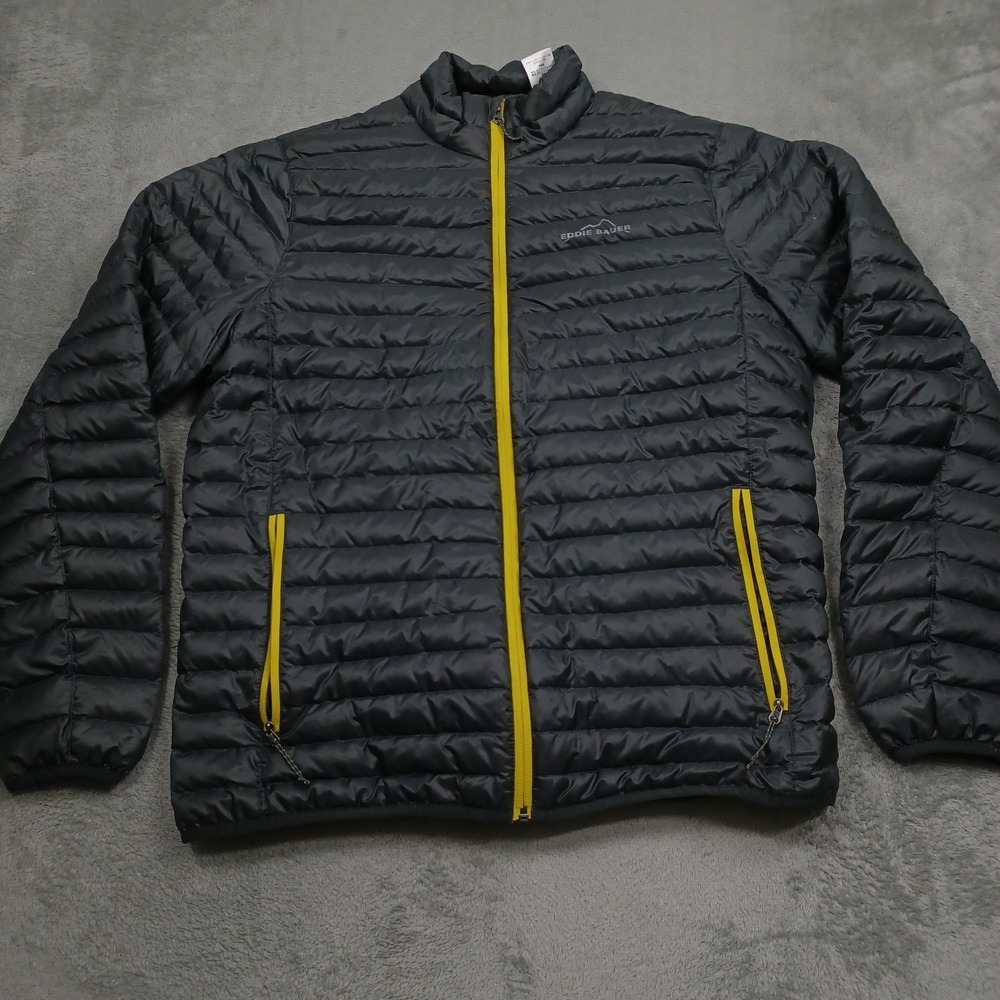 Eddie Bauer Jacket Mens Medium Black Puffer Down EB650 Full Zip Outdoor